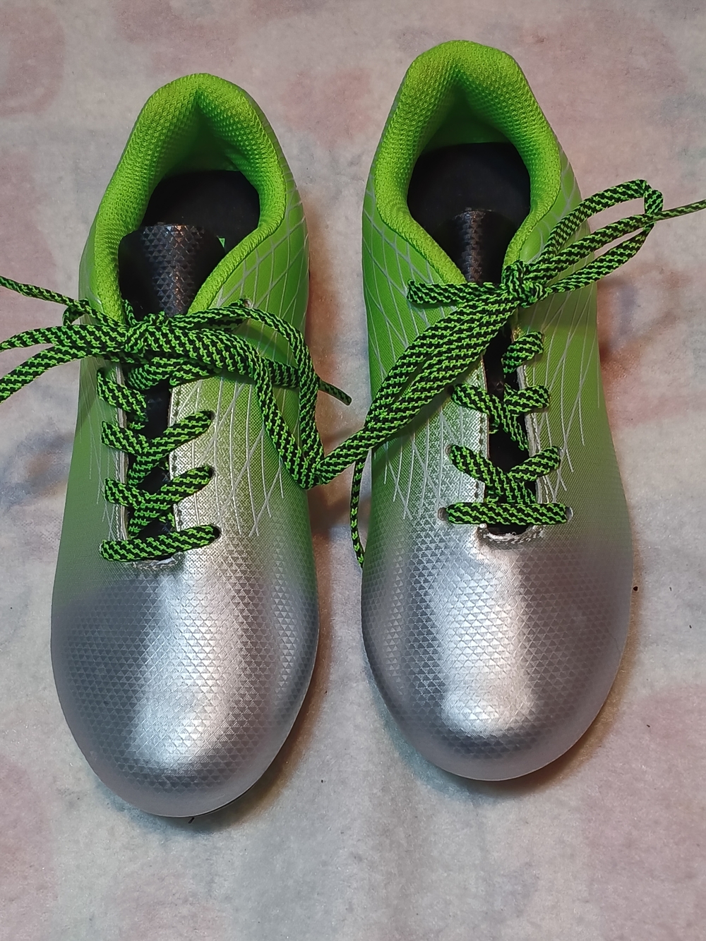 Kids Athletic Shoes - Silver and Bright Green